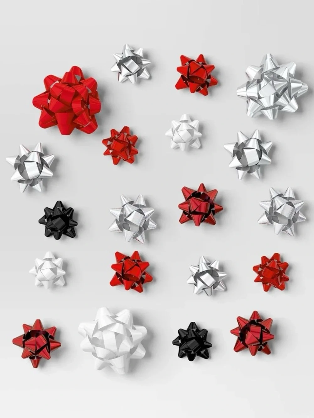 Bundle set of 3 Christmas gift adhesive bows 40 count each bag, 120 count total